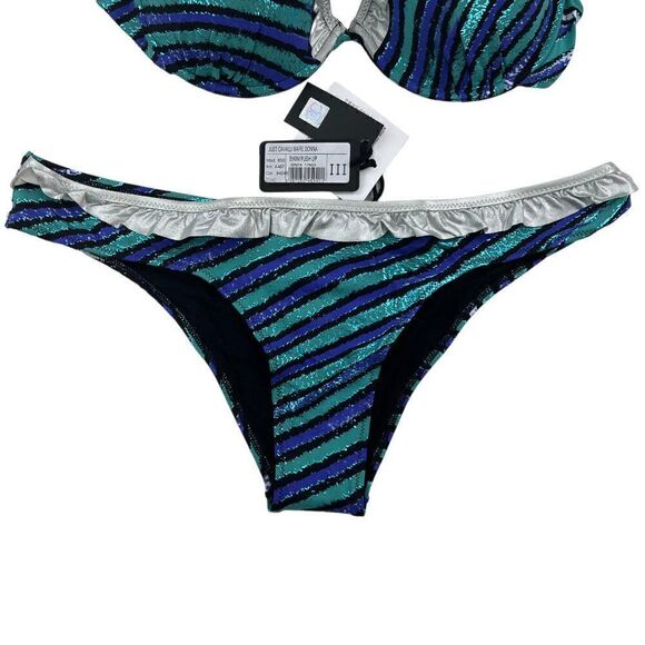 New Just Cavalli Women Stretch Bikini Blue Silver Push-Up Two Piece Swimsuit - Picture 9 of 12